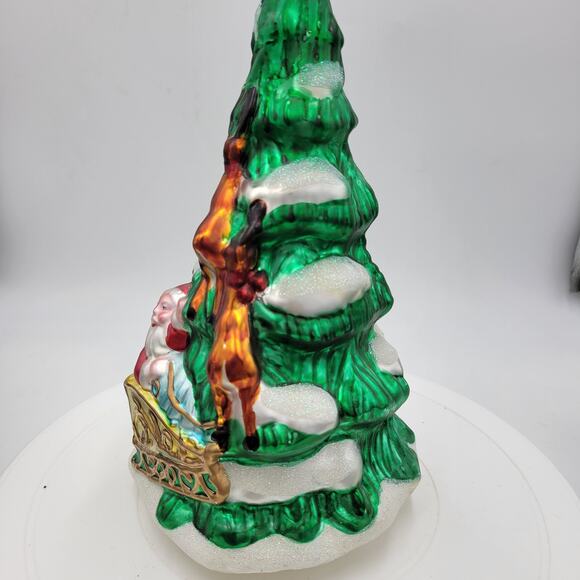 Vintage Christmas Tree Santa Reindeer Sleigh 8 Hand Blown Mercury Glass Ornament - Picture 6 of 8